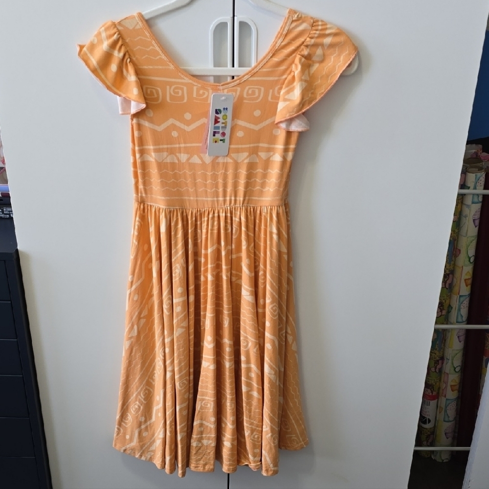 Dot Dot Smile Orange Pleated Sundress with Flutter Cap Sleeves